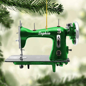 Personalized Sewing Machine Christmas Ornament, Custom Name Acrylic Flat Ornament, Christmas Sewing Lover Gift, Seamstress Ornament Gift