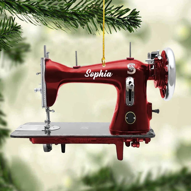 Personalized Sewing Machine Christmas Ornament, Custom Name Acrylic Flat Ornament, Christmas Sewing Lover Gift, Seamstress Ornament Gift