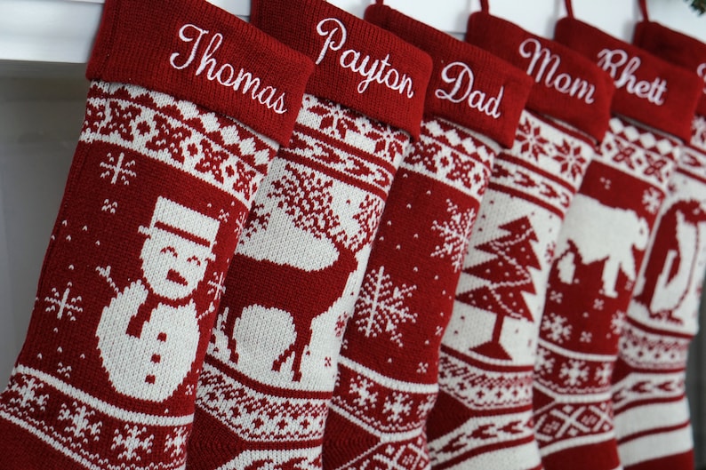 Christmas Stockings Knit Holiday D cor stocking Christmas D cor Personalized Dog Stocking custom stockings Farmhouse Christmas Holiday red