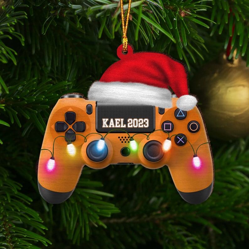 Custom Name Gaming Hand Play Christmas Light Shape Flat Ornament,Gaming Ornament,Gamer Christmas Ornament, Video Game Ornament Gift for Boys