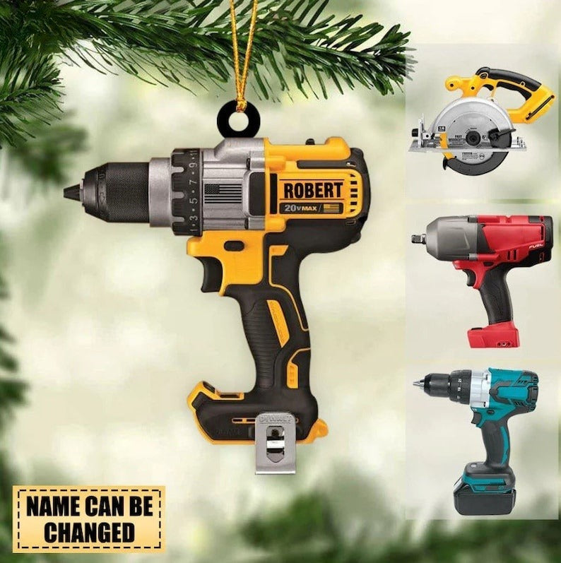 Power Tool 2024 Christmas Ornament, Repair Mechanic Acrylic/Wooden Ornament, Drill Shaped Ornament, Cordless Drill Ornament