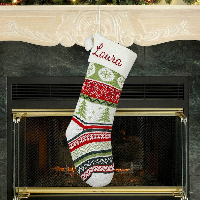 Personalized Knitted Christmas Stockings,Name Embroidered Christmas Stocking,Cable Knit Personalized Family Stockings,Custom Stockings