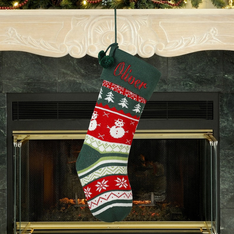 Personalized Knitted Christmas Stockings,Name Embroidered Christmas Stocking,Cable Knit Personalized Family Stockings,Custom Stockings