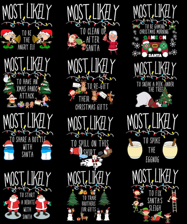 Family Christmas Matching Shirt, Dog Tank, Most Likely To, Funny Christmas Tshirt ,For Mom Dad Bother Sister Family Dog Uncle Aunt Grandma