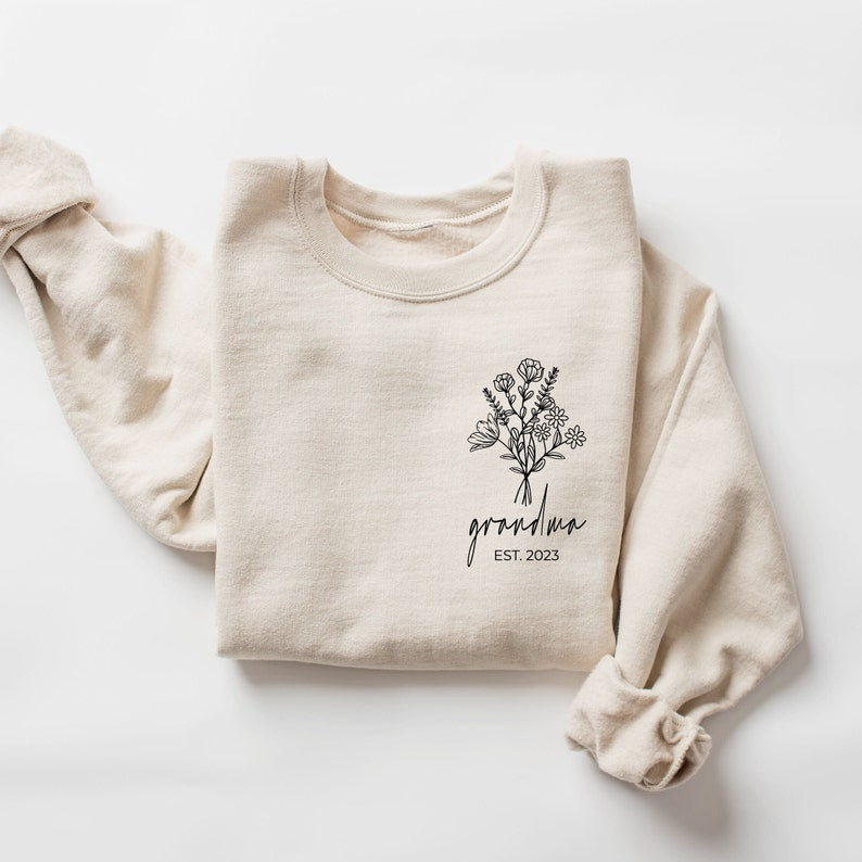 Personalized Est Grandma Sweatshirt, Christmas Gift For Grandma, Mothers Day Sweatshirt, Mothers Day Gift, New Granny Gift, Nana Gigi Shirt