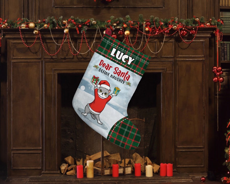 Have A Lovely Christmas With Cat - Cat Christmas Costumes - Personalized Christmas Stocking,Custom Cat Christmas Stocking,Gift for Cat Lover