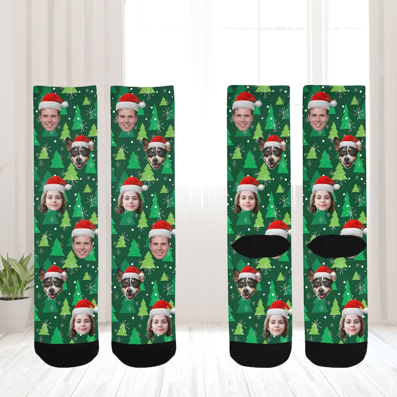 Custom Photo Christmas Socks: Personalized Pet Face or Family Gift Matching Christmas Socks ,Family Socks, Christmas Kids Toddler, Baby, Mommy and Me