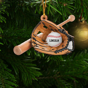 Personalized Baseball Christmas Ornament -Baseball Equipment Wood Ornament-Baseball Custom Ornament-Baseball Team Gift-Christmas Gift