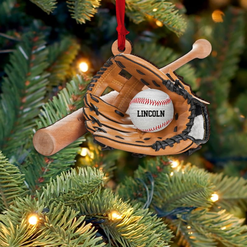 Personalized Baseball Christmas Ornament -Baseball Equipment Wood Ornament-Baseball Custom Ornament-Baseball Team Gift-Christmas Gift