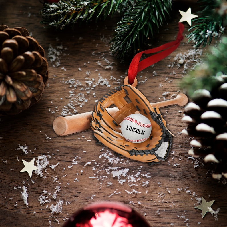 Personalized Baseball Christmas Ornament -Baseball Equipment Wood Ornament-Baseball Custom Ornament-Baseball Team Gift-Christmas Gift