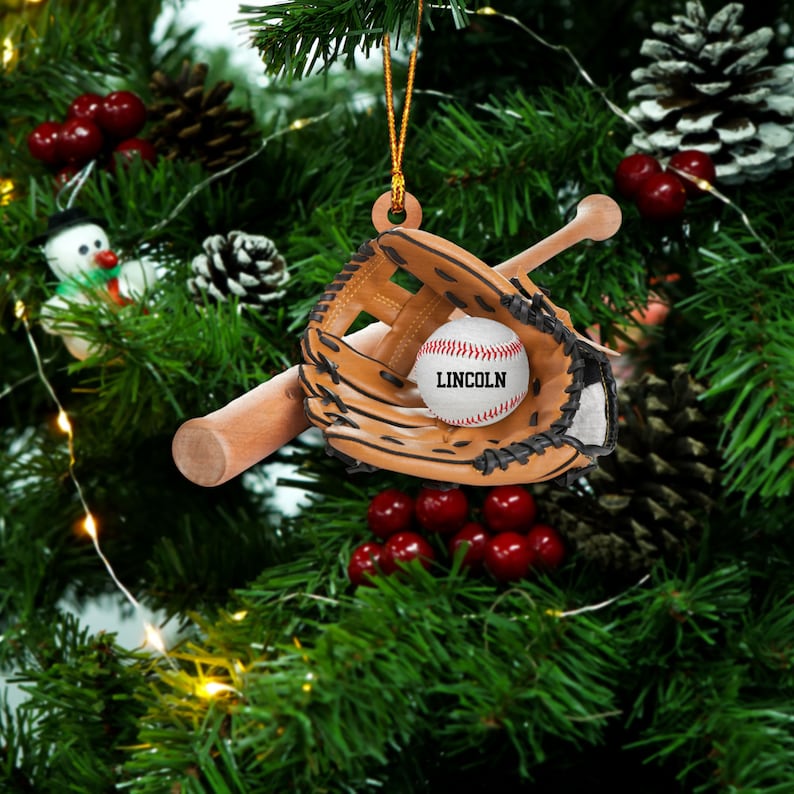 Personalized Baseball Christmas Ornament -Baseball Equipment Wood Ornament-Baseball Custom Ornament-Baseball Team Gift-Christmas Gift