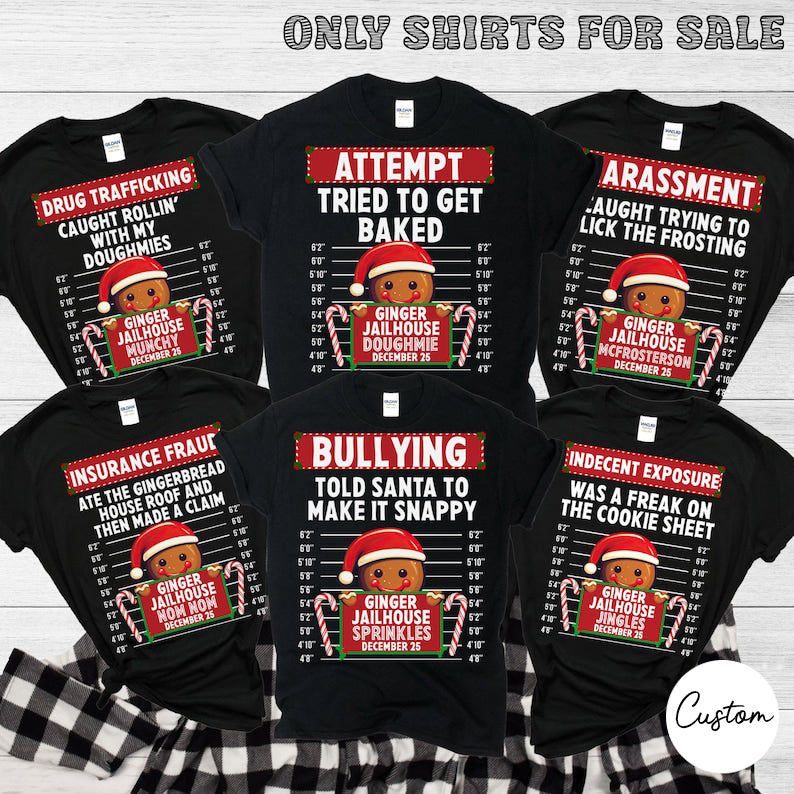 Family Christmas Shirt 2025, Group Matching Christmas outfits, Funny Gingerbread Inmate Christmas Party Tees, Matching Family Christmas Shirts