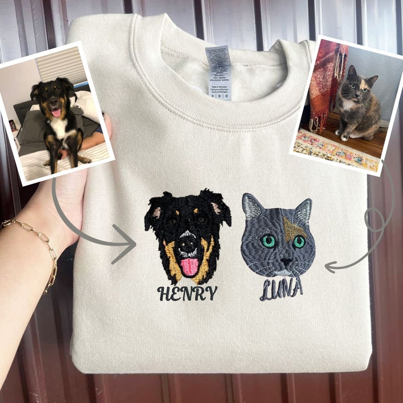 Personalized Embroidered Custom Dog Face with photo Sweatshirt