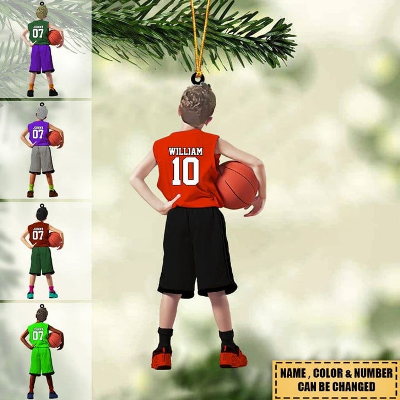 Personalized Basketball Boy Christmas Ornament, Custom Basketball Players Acrylic Ornament, Basketball Keepsake, Basketball Gift For Kid