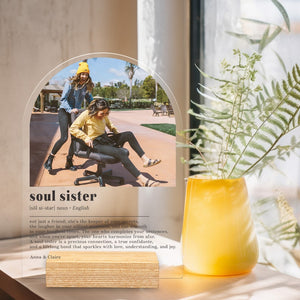 Personalized Soul Sister definition plaque with stand, Custom photo gifts, Birthday gift for her, Gift for best friend, Sister picture frame