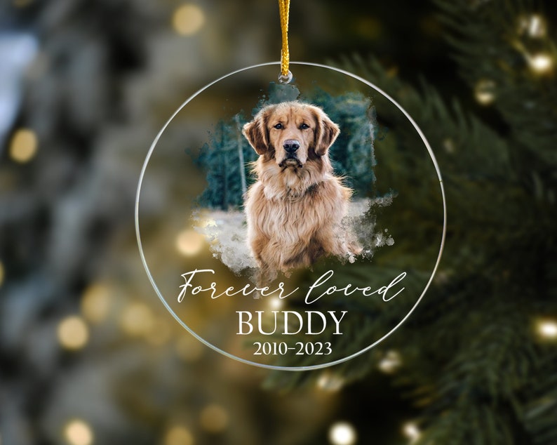 Custom Dog Photo Ornament, Dog Memorial Ornament, Personalized Dog Ornament, Forever Loved Dog Ornament, Pet Loss Keepsake,Dog Memorial Gift