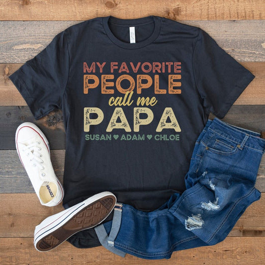 Personalized My Favorite People Call Me Papa Grandpa Vintage Shirt, Custom Grandpa Shirt with Grandkids Names