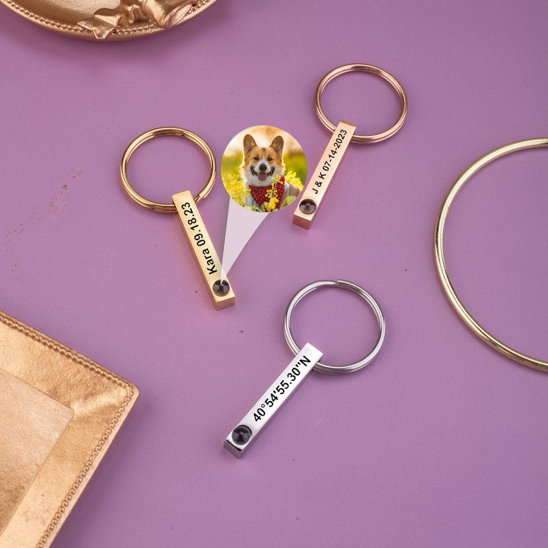 Photo Projection Keychain, Custom Photo Keychain, Memorial Picture Keychain Projection Keyring,Photo Jewelry Engraved Keychain For Women Men