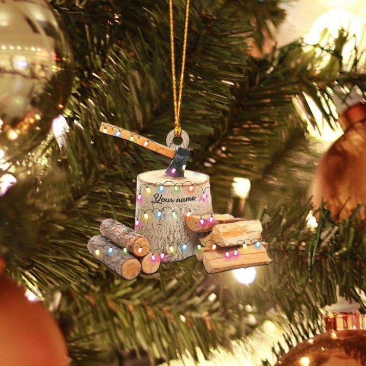 Firewood And Axe Christmas Light Ornament, Christmas Tree Decor, Loved Firewood And Axe Ornament, Hanging Ornament Gift