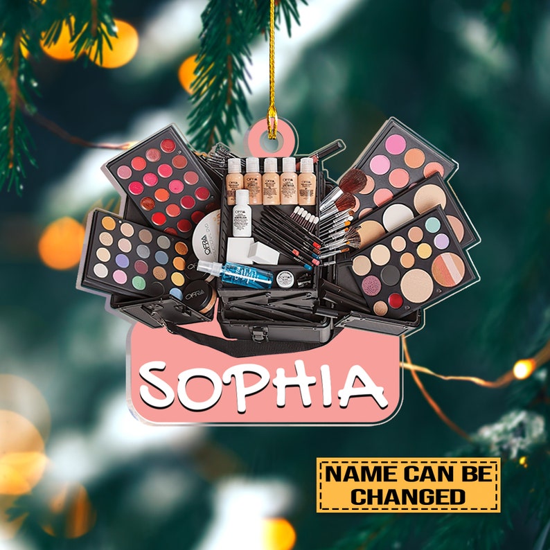 Custom Name Makeup Box Shape Ornament, Acrylic 2D Ornament, Girl Makeup Artist Christmas Ornament, Makeup Stylist Ornament, Makeup Ornament