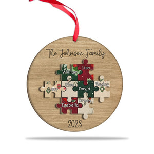 Pieces of our Family, Family Christmas Keepsake, 2024 Family Ornament Custom Puzzle, Family 2 Layer Wooden Ornament, Family Names Ornament
