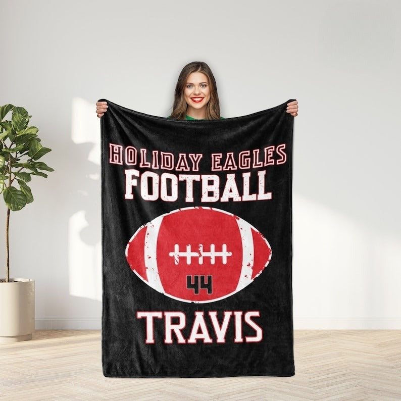 Personalized Football Name Blanket, Custom Gift Idea for Football Player, Minky or Sherpa Football Blanket, Blanket for Boys