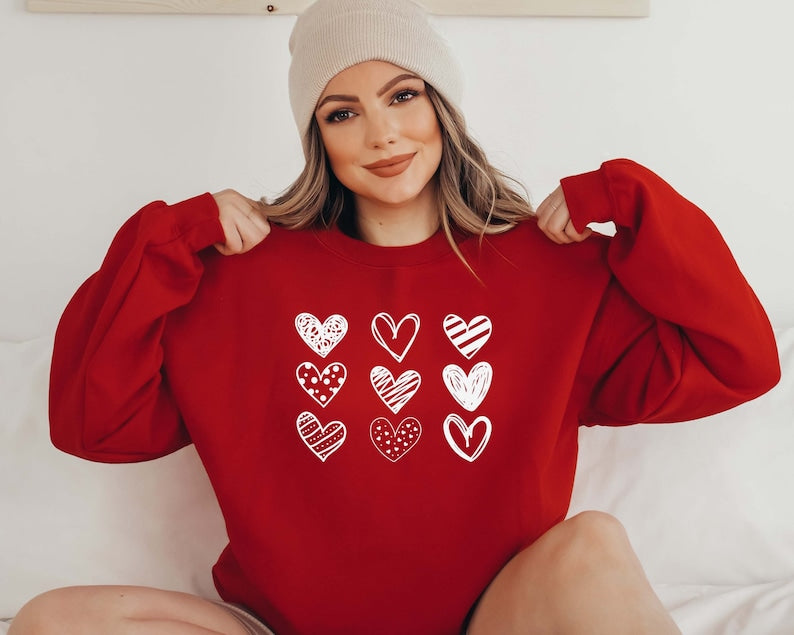 Womens Valentines Hearts Sweatshirt, Valentine's Day Shirt, Nine Hearts Valentine, Valentine Sweatshirt, Women's Valentines Day Sweatshirt