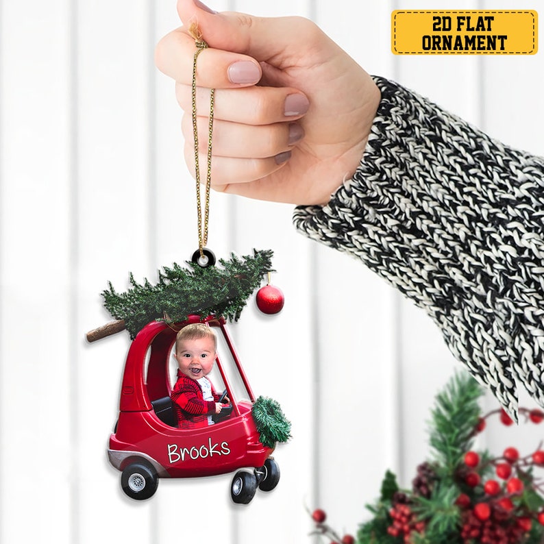 Drive Safe Personalized Face Baby Santa Cute Photo With Name Ornament, Custom Face For Merry Christmas Ornament, New Baby Xmas Ornament, Gift For Baby