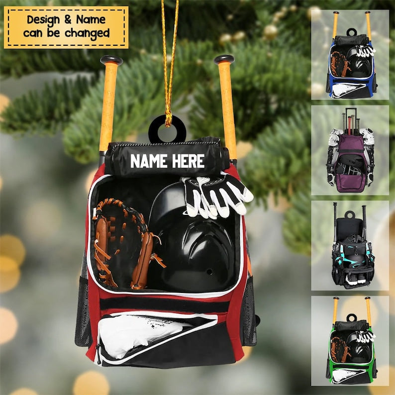 Personalized Baseball Bag Ornament, Baseball Player Gear Acrylic Ornament, Baseball Custom Name Keepsake, Baseball Christmas Ornament
