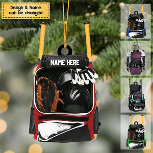 Personalized Baseball Bag Ornament, Baseball Player Gear Acrylic Ornament, Baseball Custom Name Keepsake, Baseball Christmas Ornament