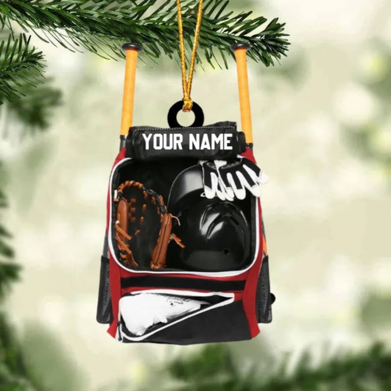 Personalized Baseball Bag Ornament, Baseball Player Gear Acrylic Ornament, Baseball Custom Name Keepsake, Baseball Christmas Ornament