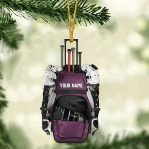 Personalized Baseball Bag Ornament, Baseball Player Gear Acrylic Ornament, Baseball Custom Name Keepsake, Baseball Christmas Ornament