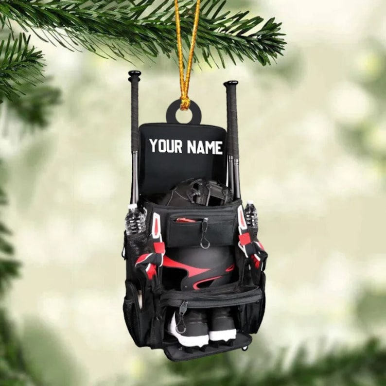 Personalized Baseball Bag Ornament, Baseball Player Gear Acrylic Ornament, Baseball Custom Name Keepsake, Baseball Christmas Ornament