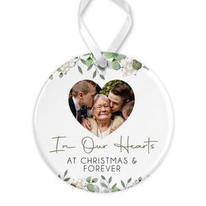 Memorial Christmas Bauble | Memory Ornament | Memorial Keepsake Christmas Bauble | Memorial Photo Ceramic Bauble - Floral In Our Hearts