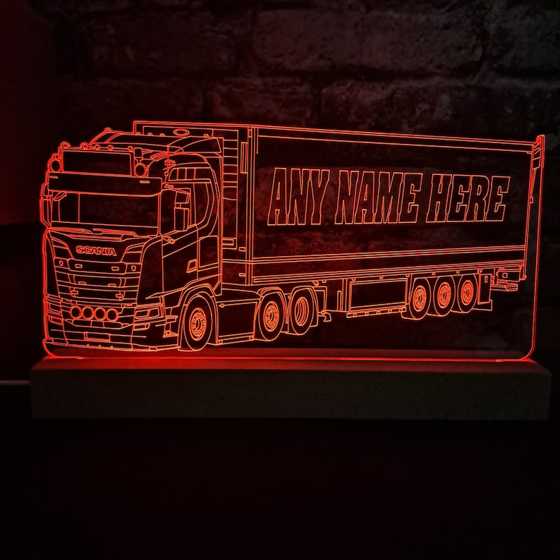 Personalised Lorry with Trailer LED Lamp, Scan Lorry with Trailer, Personalised Truck, Truck with Trailer, Lorry Gift, Trucker Gift, Light
