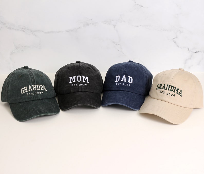 Custom Embroidered Hat, Personalized Date, Matching Vintage Baseball Hat, Gift For New Dad Mom, Pregnancy Announcement, Mothers day gift