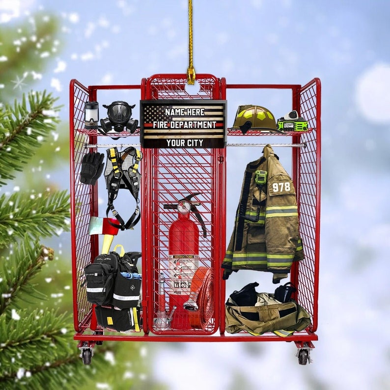 Personalized Firefighter Equipment Locker Room Christmas Ornament, Firefighter Keepsake Xmas Tree Decor, Gift For Firefighter , Gift For Dad