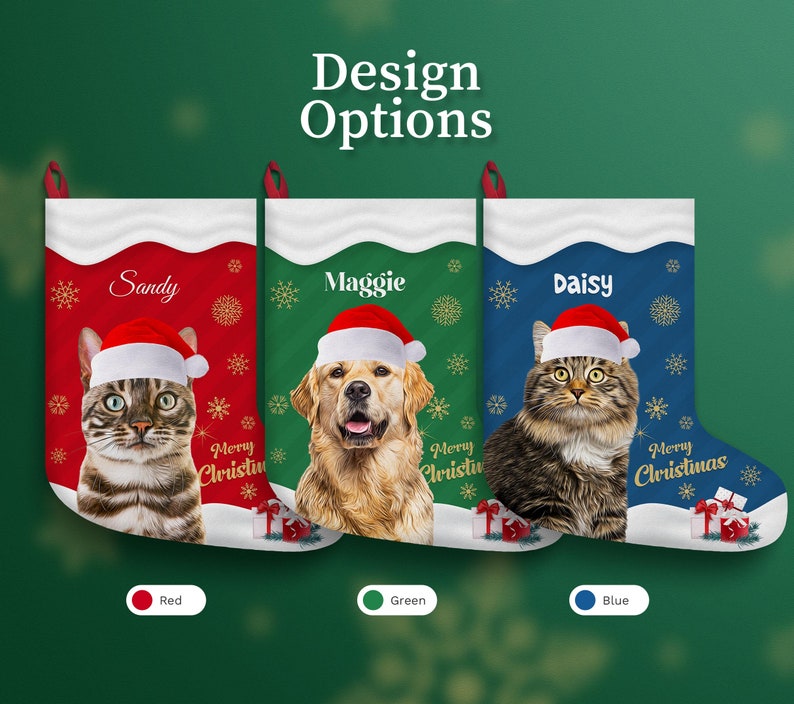 Pet Portrait Personalized Christmas Stocking with Custom Name Dog Cat Bunny Hamster Puppy Holiday Festive Xmas Fireplace Mantel Decoration