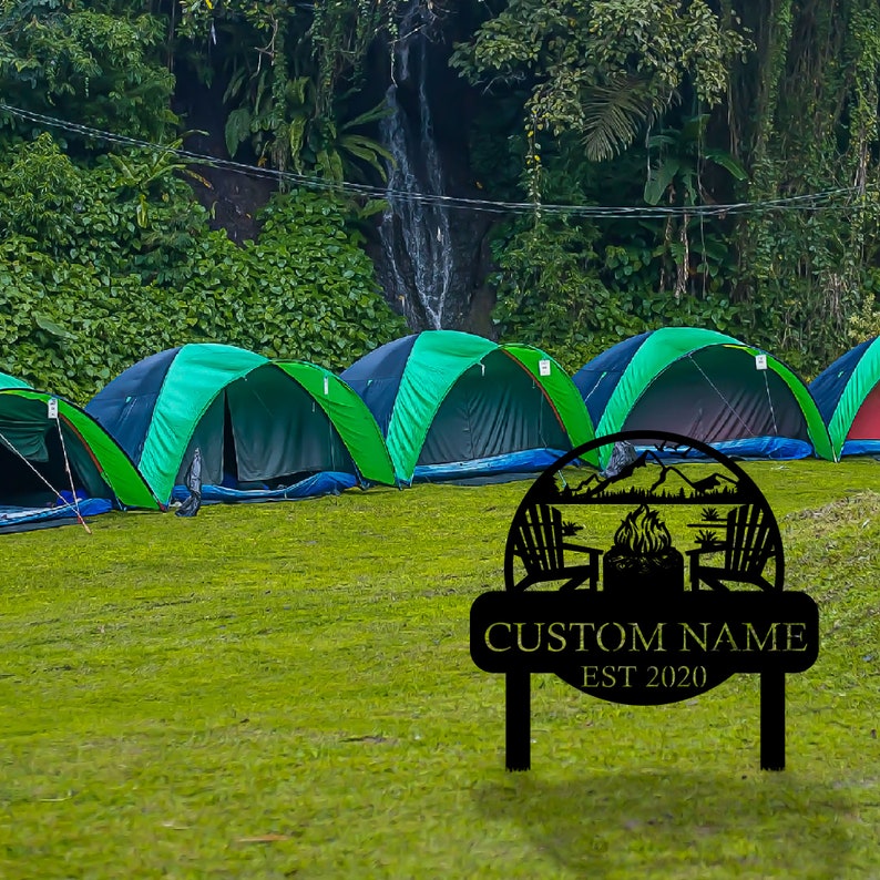 Custom Metal Campfire Sign with Stakes, Personalized Cabin Sign, Camp Decor, Outdoor Life Lovers Gift, Camp Name Sign, Farmhouse Decor, Gift