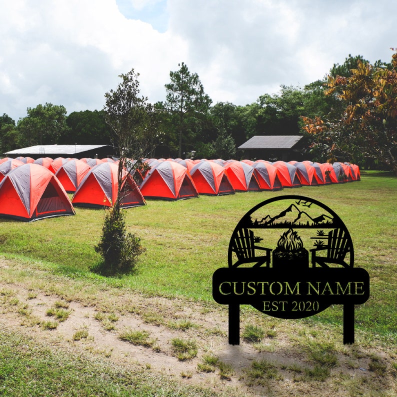 Custom Metal Campfire Sign with Stakes, Personalized Cabin Sign, Camp Decor, Outdoor Life Lovers Gift, Camp Name Sign, Farmhouse Decor, Gift