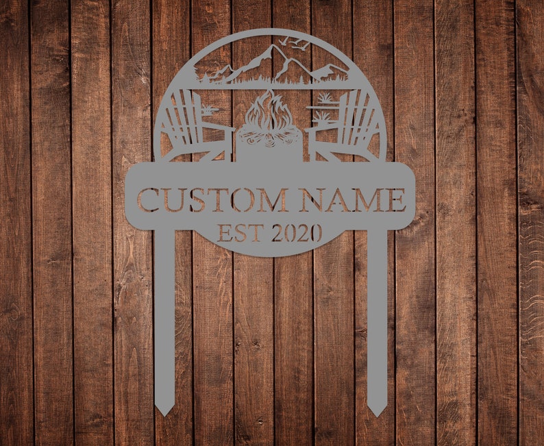 Custom Metal Campfire Sign with Stakes, Personalized Cabin Sign, Camp Decor, Outdoor Life Lovers Gift, Camp Name Sign, Farmhouse Decor, Gift