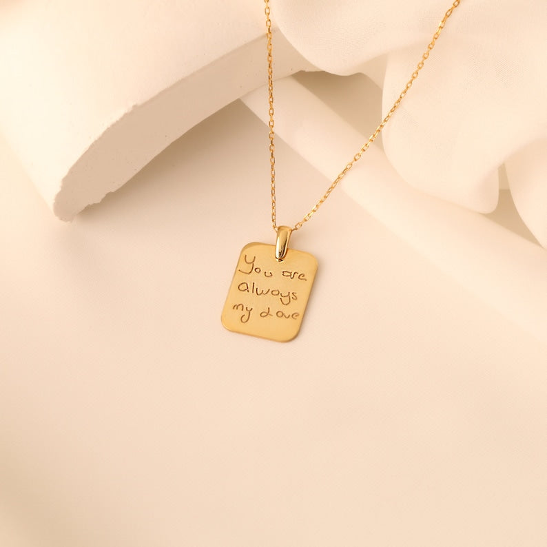 Custom Handwriting Necklace Your Own Handwriting Memorial Gold Engraved Necklace Signature Jewelry Couple Necklace Valentines Gift