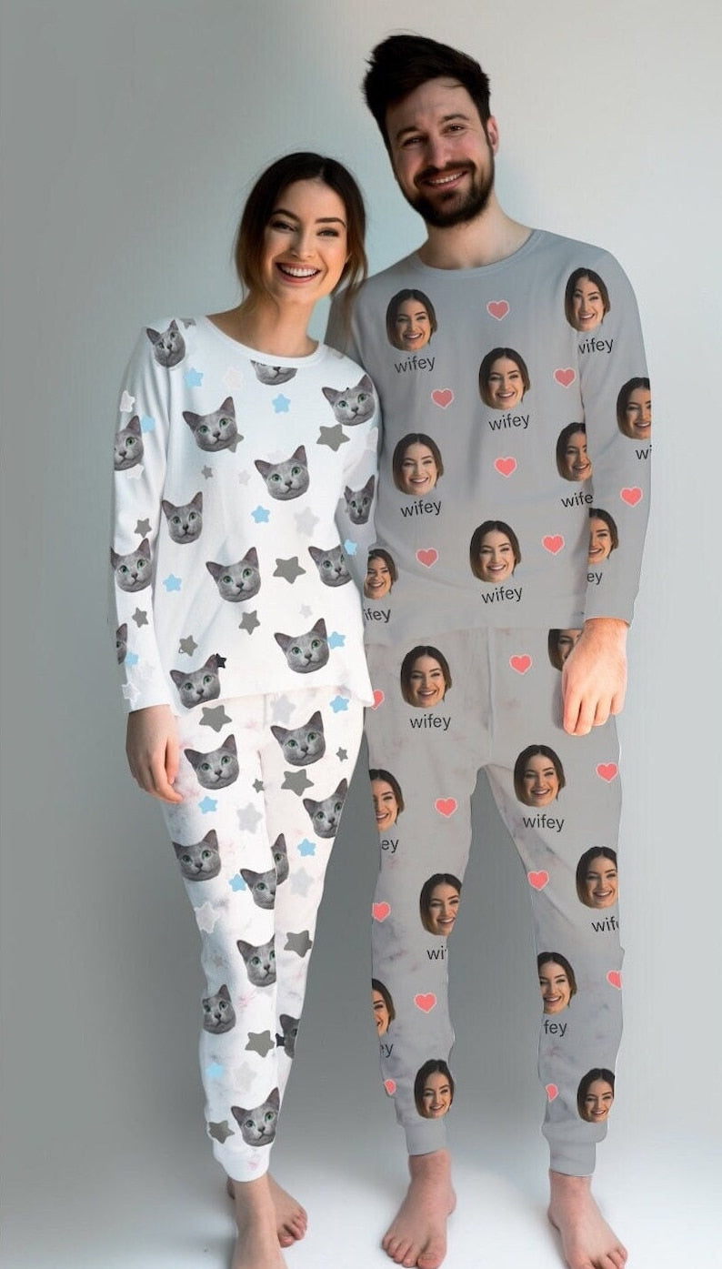 Custom Pet Pajamas Custom Photo Pyjamas Using Pet Photo Human Photo Personalized Pyjamas Dog Pajamas Dog PJs Cat Pajamas for Pet Lover