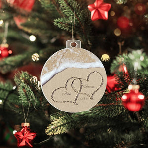 Personalized Beach Christmas Ornament, Custom Names In Sand Newlywed Gift, Coast Love, Holiday Present, Just Married Engaged Couple Gifts