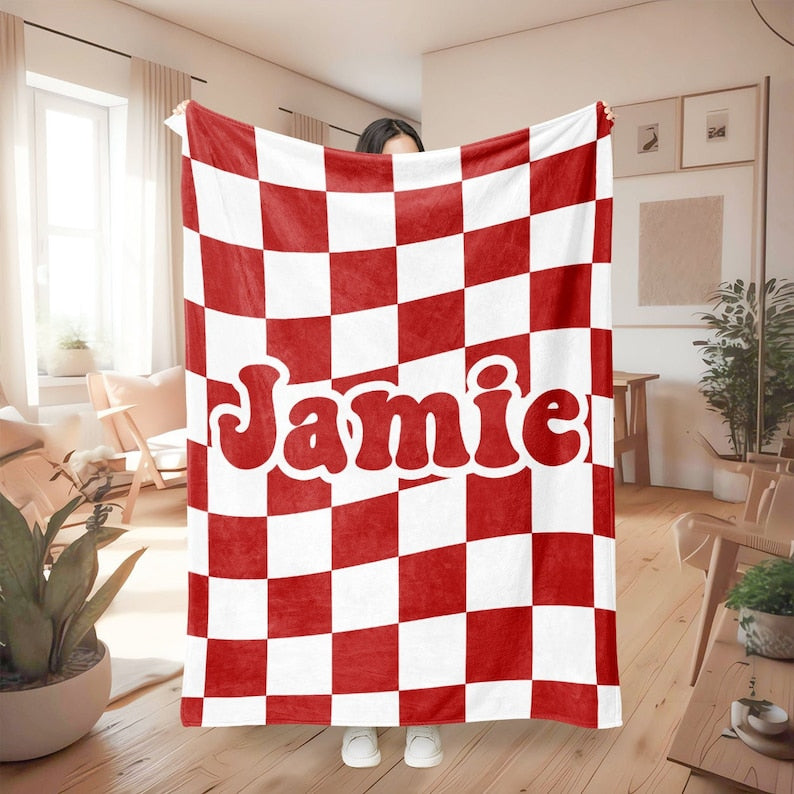 Custom Checker Pattern Blanket Custom Blanket With Name Vintage Blanket Personalized Gift Blanket Christmas Gift