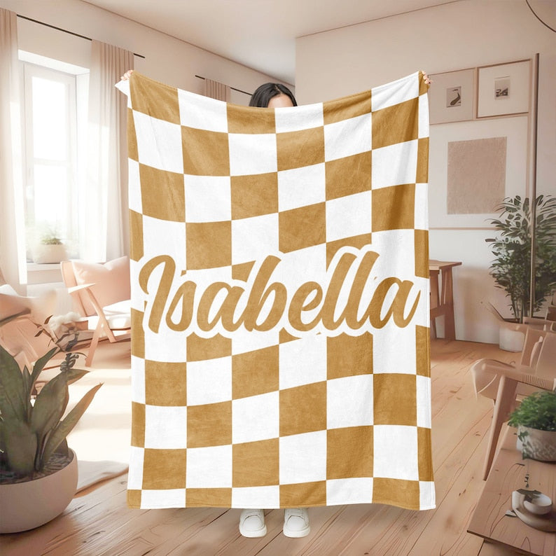 Custom Checker Pattern Blanket Custom Blanket With Name Vintage Blanket Personalized Gift Blanket Christmas Gift