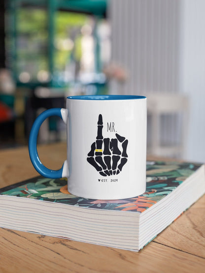 Funny Mr And Mrs Mug,Bride Skeleton Hand, Engagement Gift, Couple Coffee Mug Set, Goth Bride Gift,Skeleton Wedding, Halloween Wedding