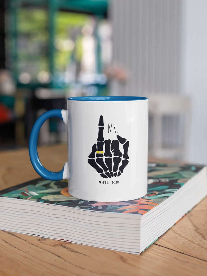 Funny Mr And Mrs Mug,Bride Skeleton Hand, Engagement Gift, Couple Coffee Mug Set, Goth Bride Gift,Skeleton Wedding, Halloween Wedding