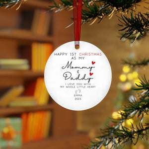 Custom Happy First Christmas As My Mommy And Daddy Ornament, Personalized 1st Xmas As Parents Gift, Family Of Three Christmas Ornament