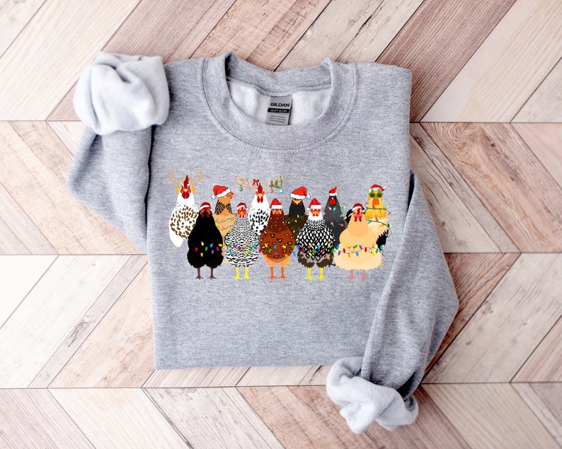 Cute Christmas Chickens Sweatshirt, Christmas Farm Animals Sweatshirt, Womens Christmas Chicken Sweatshirt,Christmas Holiday Sweatshirt Gift